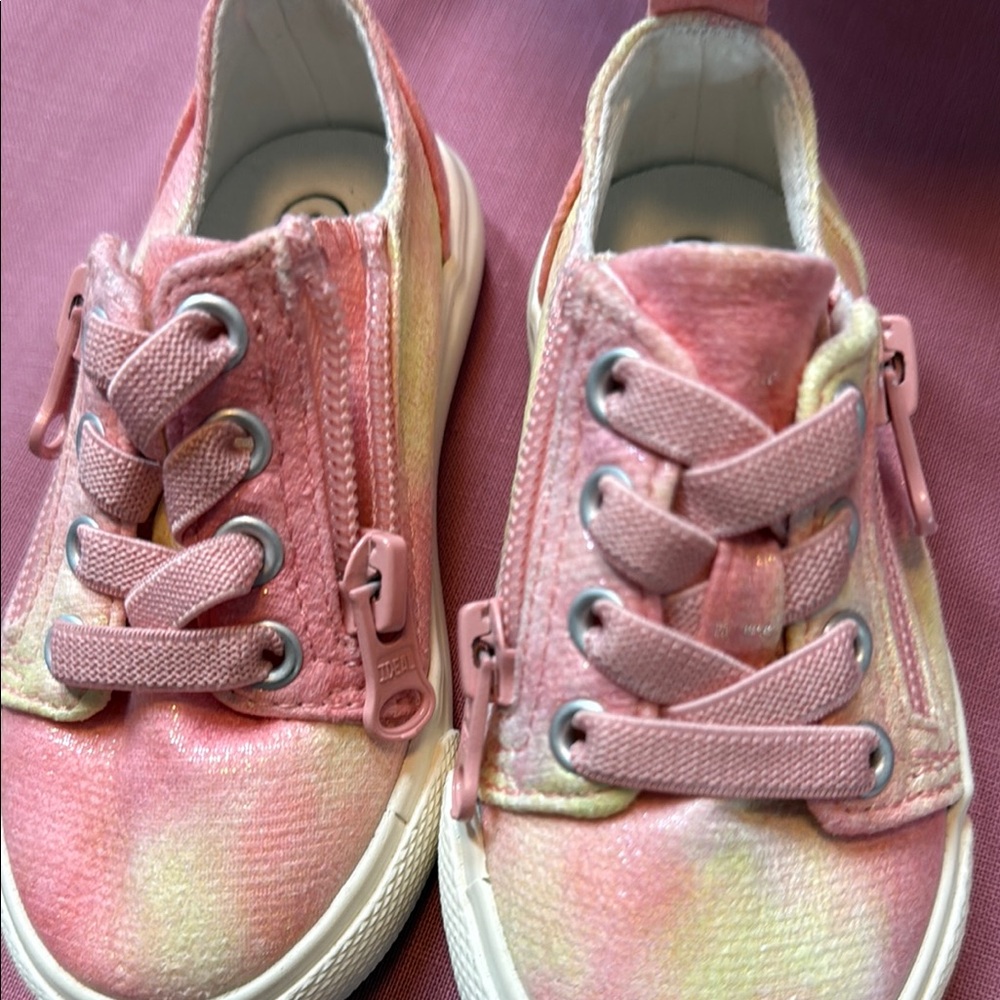 Cat & Jack Pink and Yellow Sneakers with Shimmery Finish plus water shoes. - Picture 6 of 11